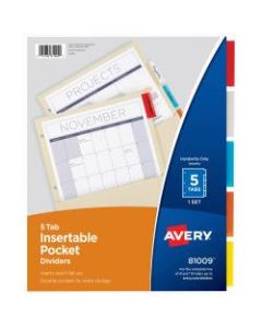 Avery Pockets N Tabs Insertable Dividers - 5 Tab(s) - 5 Tab(s)/Set - 8.9in Divider Width x 11in Divider Length - Assorted Divider - Multicolor Tab(s) - 5 / Set