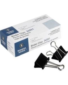 Business Source Fold-back Binder Clips - Medium - 1.3in Width - 0.63in Size Capacity - 12 / Dozen - Black - Steel