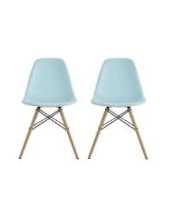 DHP Mid-Century Modern Molded Chairs With Wood Legs, Light Blue/Birch, Set Of 2