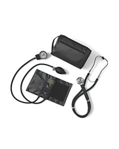 Medline Compli-Mates Handheld Aneroid Sphygmomanometer And Stethoscope Kit, Adult, Black