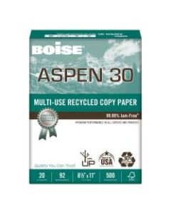 Boise ASPEN 30 Multi-Use Paper, Letter Size (8 1/2in x 11in), 92 (U.S.) Brightness, 20 Lb, 30% Recycled, Ream Of 500 Sheets