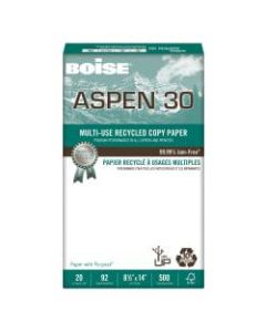 Boise ASPEN 30 Multi-Use Paper, Legal Size (8 1/2in x 14in), 92 (U.S.) Brightness, 20 Lb, 30% Recycled, FSC Certified, Ream Of 500 Sheets