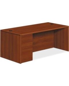 HON 10700 Series Cognac Laminate Desking - 66in x 30in x 29.5in - 3 x Box Drawers, File Drawers - Waterfall Edge - Material: Wood Work Surface, Particleboard, Hardwood Trim, Wood Grain - Finish: Cognac