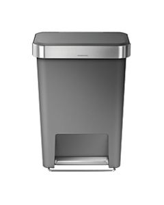 simplehuman Rectangular Plastic Step Trash Can With Liner Pocket, 12 Gallons, 25inH x 18-1/2inW x 12-3/5inD, Gray