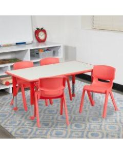 Flash Furniture Rectangular Plastic Height-Adjustable Activity Table Set With 4 Chairs, 23-1/2inH x 23-5/8inW x 47-1/4inD, Red