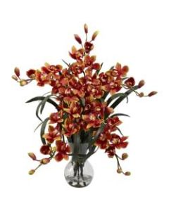 Nearly Natural 34inH Cymbidium Arrangement With Glass Vase, Burgundy