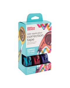 Office Depot Brand Side-Application Correction Tape, 1 Line x 392in, Assorted Colors, Pack Of 6