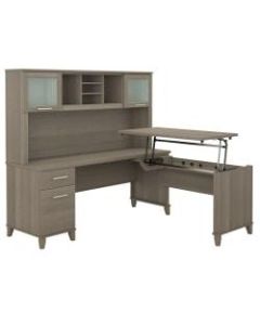 Bush Furniture Somerset 3 Position Sit to Stand L Shaped Desk With Hutch, 72inW, Ash Gray, Standard Delivery