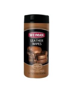 Weiman Leather Wipes, 7in x 8in, Canister Of 30
