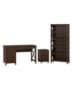 Bush Furniture Key West 54inW Computer Desk With Storage, 2 Drawer Mobile File Cabinet And 5 Shelf Bookcase, Bing Cherry, Standard Delivery