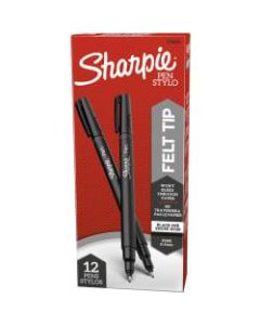 Sharpie Fine-Point Pens, Fine Point, Black Barrels, Black Ink, Pack Of 12