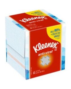 Kleenex Anti-Viral 3-Ply Facial Tissues, White, 60 Sheets Per Box