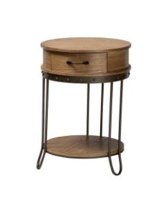 Baxton Studio Vintage Rustic Industrial 1-Drawer Round End Table, 25-7/16in x 16-15/16in, Oak Brown/Black