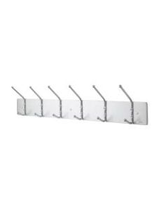 Safco Metal Wall Rack Coat Hooks, 6 Hooks, 6 3/4inH x 36inW x 3 3/4inD, Satin Aluminum