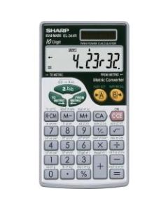 Sharp Calculators EL-344RB 10-Digit Handheld Calculator - 3-Key Memory, Sign Change, Auto Power Off - Battery/Solar Powered - Battery Included - 0.3in x 2.7in x 4.7in - Gray, Black - 1 / Each