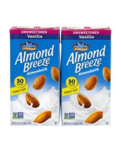 Blue Diamond Almond Breeze Unsweetened Almond Milk, Vanilla, 64 Fl Oz, Pack Of 2 Cartons
