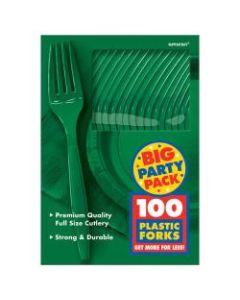 Amscan Big Party Pack Midweight Plastic Forks, 7in, Festive Green, 100 Forks Per Box, Pack Of 2 Boxes