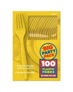 Amscan Big Party Pack Midweight Plastic Forks, 7in, Sunshine Yellow, 100 Forks Per Box, Pack Of 2 Boxes