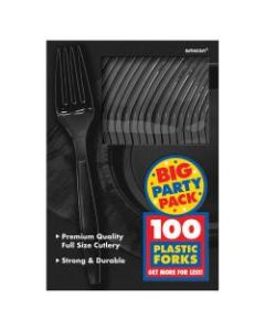 Amscan Big Party Pack Midweight Plastic Forks, 7in, Jet Black, 100 Forks Per Box, Pack Of 2 Boxes