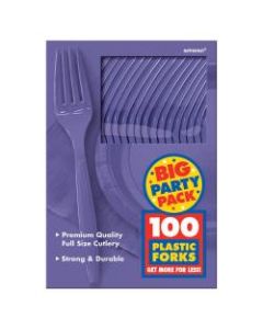 Amscan Big Party Pack Midweight Plastic Forks, 7in, Purple, 100 Forks Per Box, Pack Of 2 Boxes