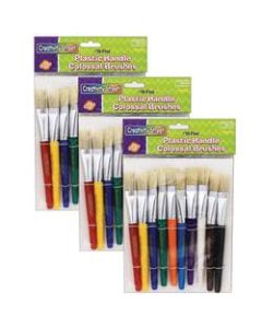 Creativity Street Beginner Paint Brushes, 7-1/2in, Flat Stubby Brushes, Hog Bristles, Assorted Colors, 10 Brushes Per Pack, Case Of 3 Packs