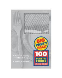 Amscan Big Party Pack Midweight Plastic Forks, 7in, Silver, 100 Forks Per Box, Pack Of 2 Boxes