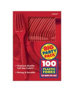 Amscan Big Party Pack Midweight Plastic Forks, 7in, Red, 100 Forks Per Box, Pack Of 2 Boxes