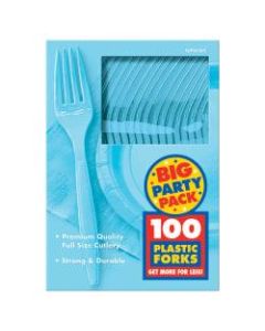 Amscan Big Party Pack Midweight Plastic Forks, 7in, Caribbean Blue, 100 Forks Per Box, Pack Of 2 Boxes