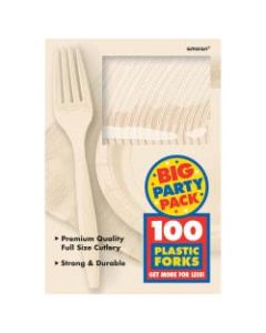 Amscan Big Party Pack Midweight Plastic Forks, 7in, Vanilla Creme, 100 Forks Per Box, Pack Of 2 Boxes