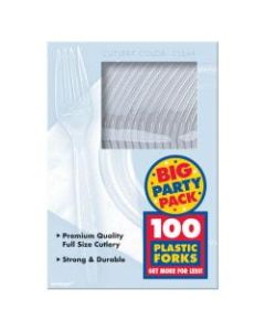 Amscan Big Party Pack Midweight Plastic Forks, 7in, Clear, 100 Forks Per Box, Pack Of 2 Boxes