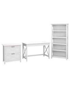 Bush Furniture Key West 48inW Writing Desk With 2-Drawer Lateral File Cabinet And 5-Shelf Bookcase, Pure White Oak, Standard Delivery