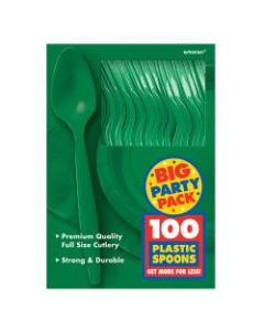 Amscan Big Party Pack Midweight Plastic Spoons, 7in, Festive Green, 100 Spoons Per Box, Pack Of 2 Boxes