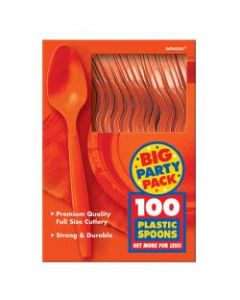 Amscan Big Party Pack Midweight Plastic Spoons, 7in, Orange Peel, 100 Spoons Per Box, Pack Of 2 Boxes
