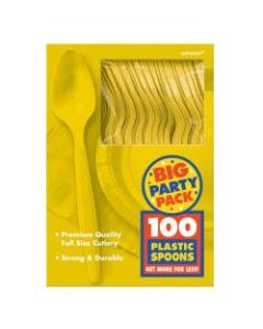 Amscan Big Party Pack Midweight Plastic Spoons, 7in, Sunshine Yellow, 100 Spoons Per Box, Pack Of 2 Boxes