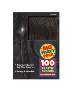 Amscan Big Party Pack Midweight Plastic Spoons, 7in, Jet Black, 100 Spoons Per Box, Pack Of 2 Boxes