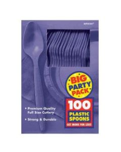 Amscan Big Party Pack Midweight Plastic Spoons, 7in, Purple, 100 Spoons Per Box, Pack Of 2 Boxes