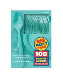 Amscan Big Party Pack Midweight Plastic Spoons, 7in, Robins Egg Blue, 100 Spoons Per Box, Pack Of 2 Boxes