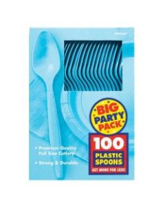 Amscan Big Party Pack Midweight Plastic Spoons, 7in, Caribbean Blue, 100 Spoons Per Box, Pack Of 2 Boxes