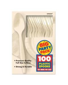 Amscan Big Party Pack Midweight Plastic Spoons, 7in, Vanilla Creme, 100 Spoons Per Box, Pack Of 2 Boxes