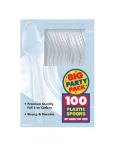 Amscan Big Party Pack Midweight Plastic Spoons, 7in, Clear, 100 Spoons Per Box, Pack Of 2 Boxes