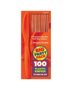 Amscan Big Party Pack Midweight Plastic Knives, 7-1/2in, Orange Peel, 100 Knives Per Box, Pack Of 2 Boxes