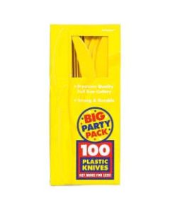 Amscan Big Party Pack Midweight Plastic Knives, 7-1/2in, Sunshine Yellow, 100 Knives Per Box, Pack Of 2 Boxes