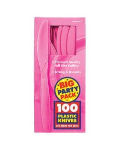 Amscan Big Party Pack Midweight Plastic Knives, 7-1/2in, Bright Pink, 100 Knives Per Box, Pack Of 2 Boxes