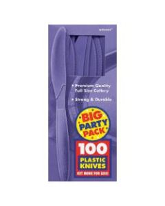 Amscan Big Party Pack Midweight Plastic Knives, 7-1/2in, Purple, 100 Knives Per Box, Pack Of 2 Boxes