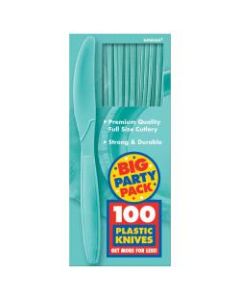 Amscan Big Party Pack Midweight Plastic Knives, 7-1/2in, Robins Egg Blue, 100 Knives Per Box, Pack Of 2 Boxes