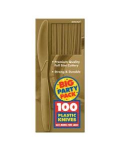 Amscan Big Party Pack Midweight Plastic Knives, 7-1/2in, Gold, 100 Knives Per Box, Pack Of 2 Boxes