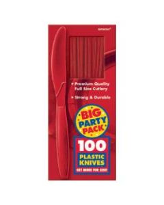 Amscan Big Party Pack Midweight Plastic Knives, 7-1/2in, Red, 100 Knives Per Box, Pack Of 2 Boxes