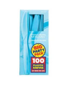Amscan Big Party Pack Midweight Plastic Knives, 7-1/2in, Caribbean Blue, 100 Knives Per Box, Pack Of 2 Boxes