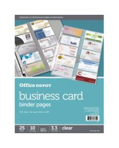 Office Depot Brand Business Card Binder Pages, 8-1/2in x 11in, Clear, Pack Of 25