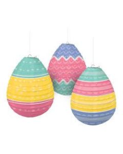 Amscan Easter Pretty Pastels Egg-Shaped Paper Lanterns, 9-1/2in x 9-1/2in, Multicolor, 3 Lanterns Per Pack, Set Of 2 Packs